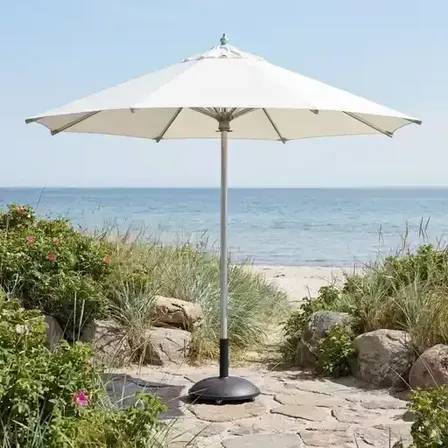 Parasol 3,3 meter i off-white med børstet stål stang