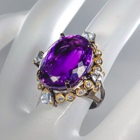 Ametystring af gulbelagt og sort rhodineret sterlingsølv