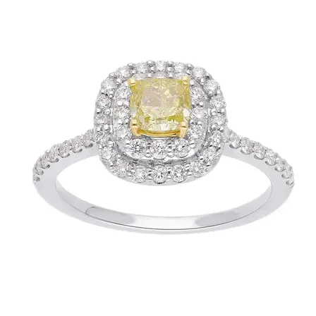 18 kt hvidguld ring med 49 diamanter 0,46 carat, centersten yellow fancy diamant 0,45 carat