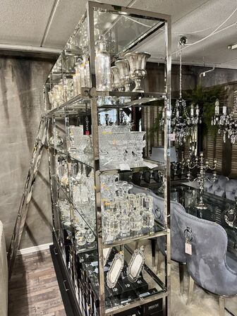 Reol i aluminium m. Glas hylder 220x45x226 cm