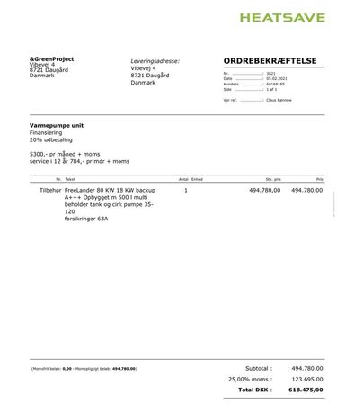 Varmepumpe HEATSAVE Freelander 1. Vejl. Udsalgspris kr. 618.000,- inkl moms. (Se billeder for specifikationer)