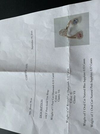 Safir og diamant ring i 18 kt rosaguld