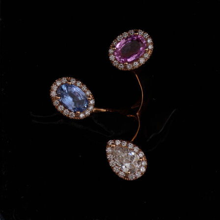 Safir og diamant ring i 18 kt rosaguld