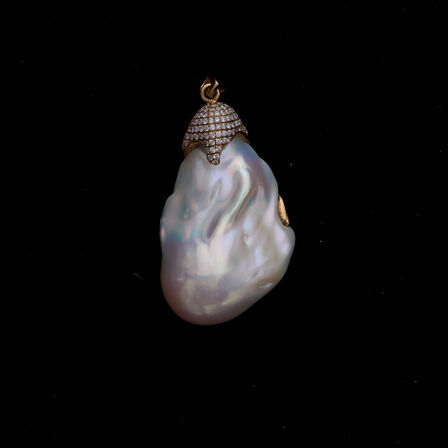 Ferskvandsperle vedhæng med moissanitter