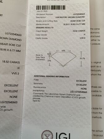 Halskæde i 18 kt guld med 18,56 lab -grown hjerte vedhæng