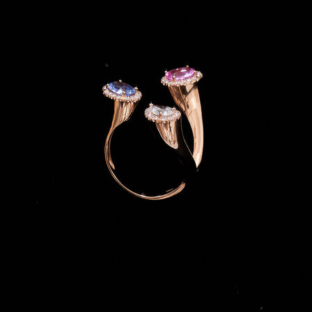 Safir og diamant ring i 18 kt rosaguld