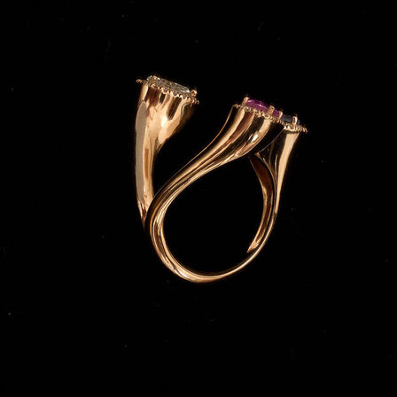 Safir og diamant ring i 18 kt rosaguld