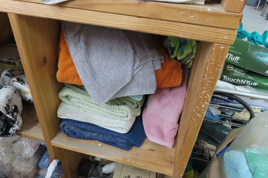 Indhold i reol af diverse rengøringsartikler 