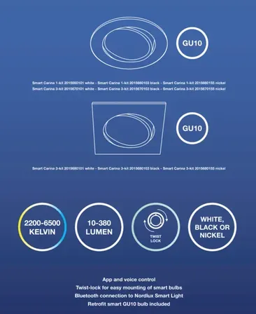 2 stk. nordlux carina smart m. app styring 3-kit(ubrugt)