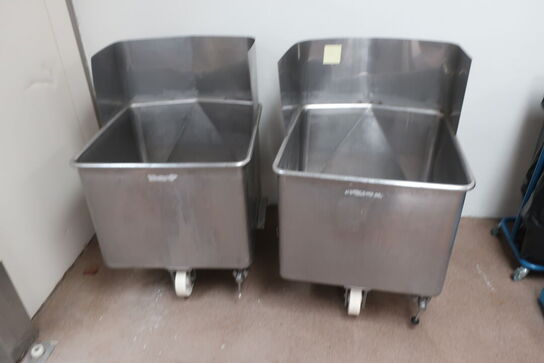 2 stk. rustfri kar på hjul