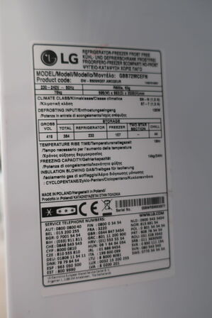 Køle/fryseskab LG GBB72MCEFN 384L samlet