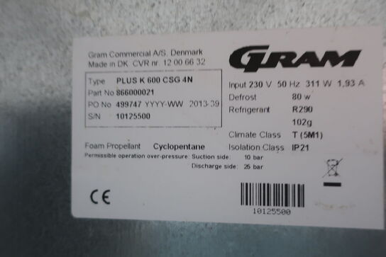 Industrikøleskab GRAM PLUS K 600 CSG 4N (cirkulerende)