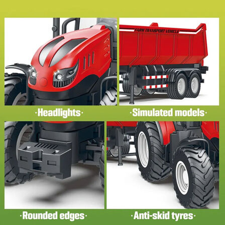 Radiostyret traktor med tipvogn rød