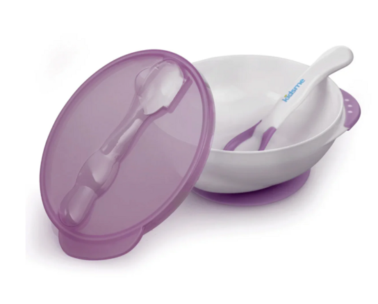 4 pk. Kidsme dyb tallerken med sugekop og temperaturske, plum