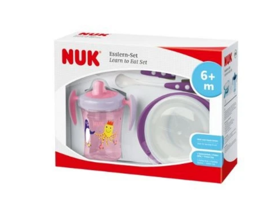 3 pk. NUK Spisesæt Lær-at-spise Lyserød/lilla 6+ mdr. 
