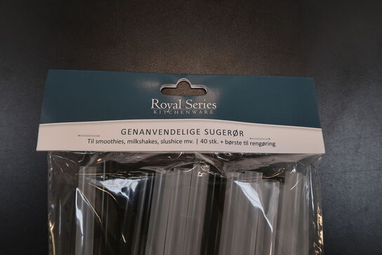 14 pk. Sugerør til smoothie 40 stk. sort/transparent inkl. børste
