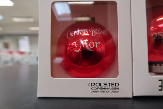 18 stk. Rolsted Copenhagen verdens bedste ... julekugle rød 6,6 cm