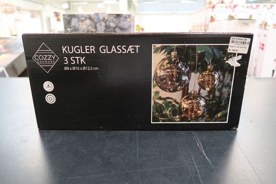 2 pk. Cozzy julekugler led 3 stk. glaskugler