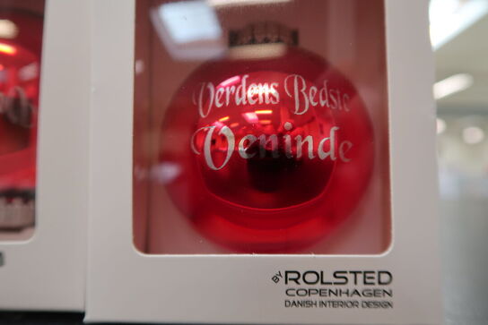 18 stk. Rolsted Copenhagen verdens bedste ... julekugle rød 6,6 cm