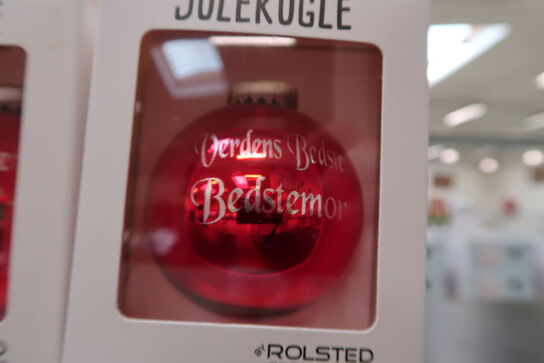 18 stk. Rolsted Copenhagen verdens bedste ... julekugle rød 6,6 cm