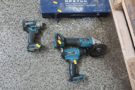 3 stk. akku håndværktøj MAKITA DHG180, DGA506, DTW285