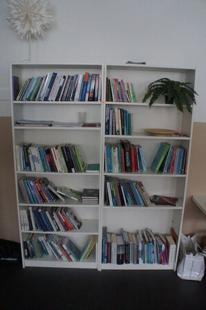 2 stk. Reoler med indhold af diverse fagbøger