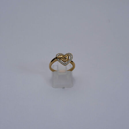 Hjertering af 14 kt. guld prydet med brillantslebne diamanter, samlet ca. 0.14 ct