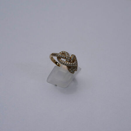 Diamantring i form af to sammenflettede slanger af 14 kt guld