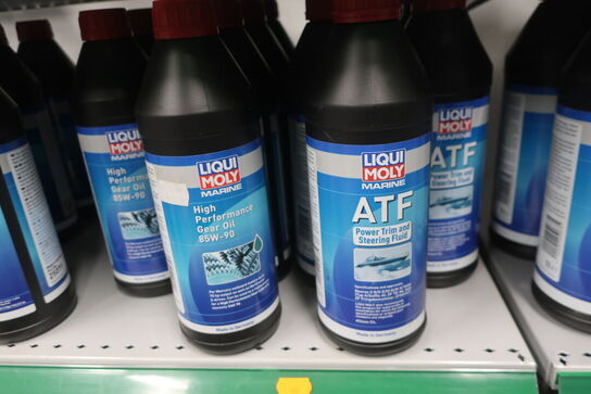 Hylde med div. Plejemidler, olie LIQUI MOLY m.fl.