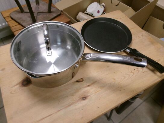 1 stk. kasserolle 2l, 1 stk. pandekagepande