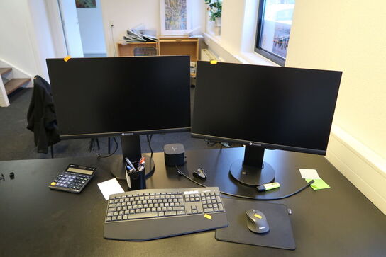 2 stk. computerskærme NEOVO FS-24G, tastatur, mus, dockingstation