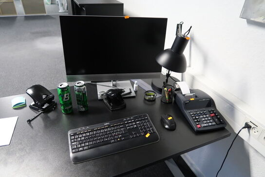 Computerskærm HP E273m, tastatur, mus, lommeregner