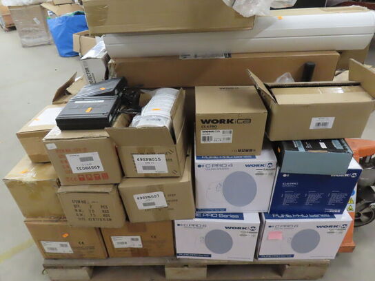 Palle med blandede højtalere og ophæng BOSE, WORK, MONACOR mv.