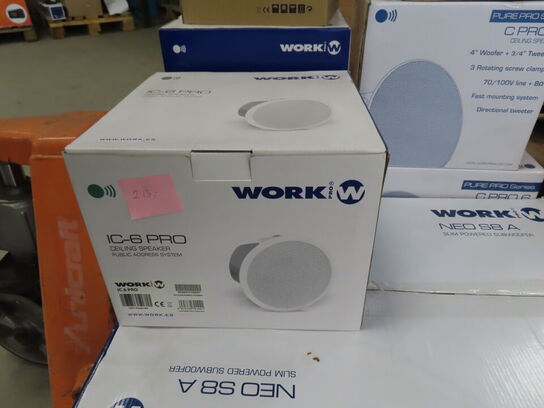 Palle med blandede højtalere og ophæng BOSE, WORK, MONACOR mv.