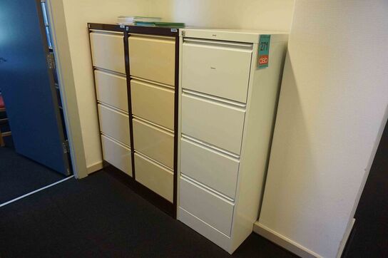 3 stk arkivskabe og reol med indhold 