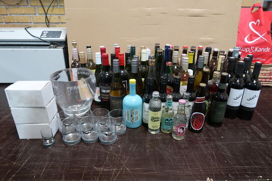 Ca. 65 flasker vin m.m. + Glas & Øl