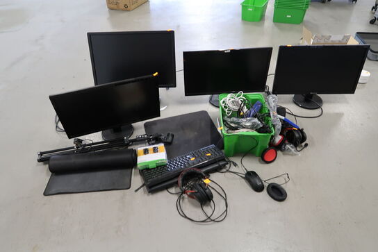 4 stk. computerskærme ACER K242HL, DELL m.fl. samt div. It-udstyr