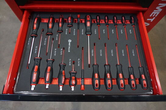 Metallo Værktøjsvogn XXL med værktøj og 7 skuffer og skab 