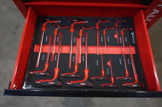 Metallo Værktøjsvogn XXL med værktøj og 7 skuffer og skab 