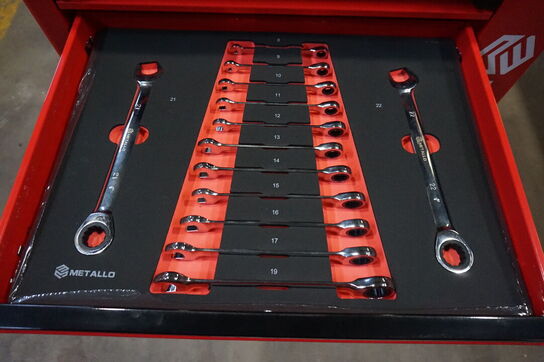 Metallo Værktøjsvogn XXL med værktøj og 7 skuffer og skab 