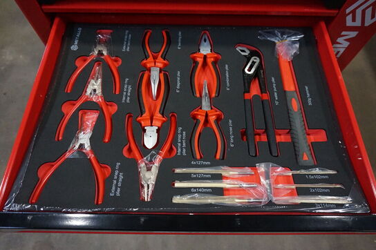 Metallo Værktøjsvogn XXL med værktøj og 7 skuffer og skab 