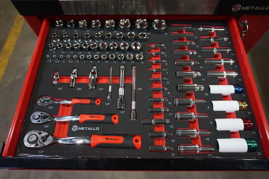 Metallo Værktøjsvogn XXL med værktøj og 7 skuffer og skab 