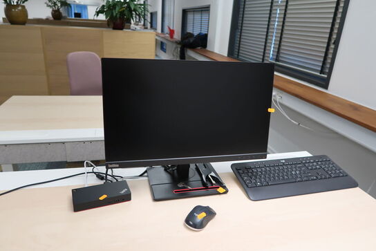 Computerskærm LENOVO T24i-20, tastatur, mus og dockingstation