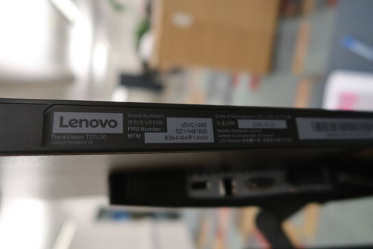 2 stk. computerskærme LENOVO T27i-30, tastatur, mus, dockingstation og headset