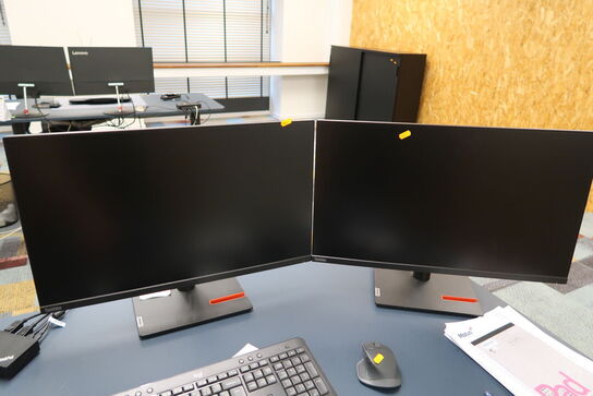 2 stk. computerskærme LENOVO T27i-30, tastatur, mus, dockingstation og headset