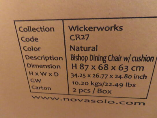 2 stk. Stol BISHOP inkl. Hynde 