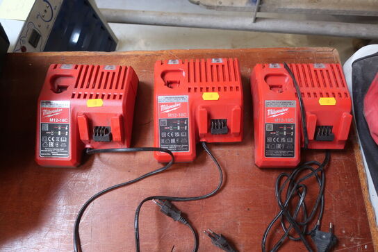 3 stk. MILWAUKEE opladere 12-18V