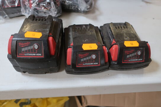 3 stk. MILWAUKEE 18V batterier
