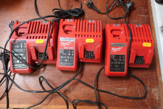 3 stk. MILWAUKEE opladere 12-18V