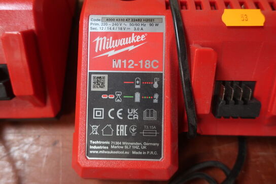 3 stk. MILWAUKEE opladere 12-18V